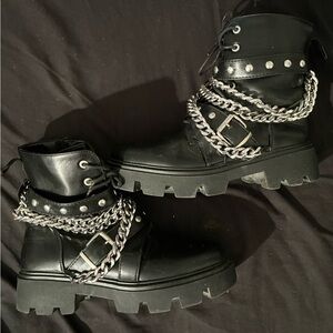 Black Studded Chain Ankle Boots